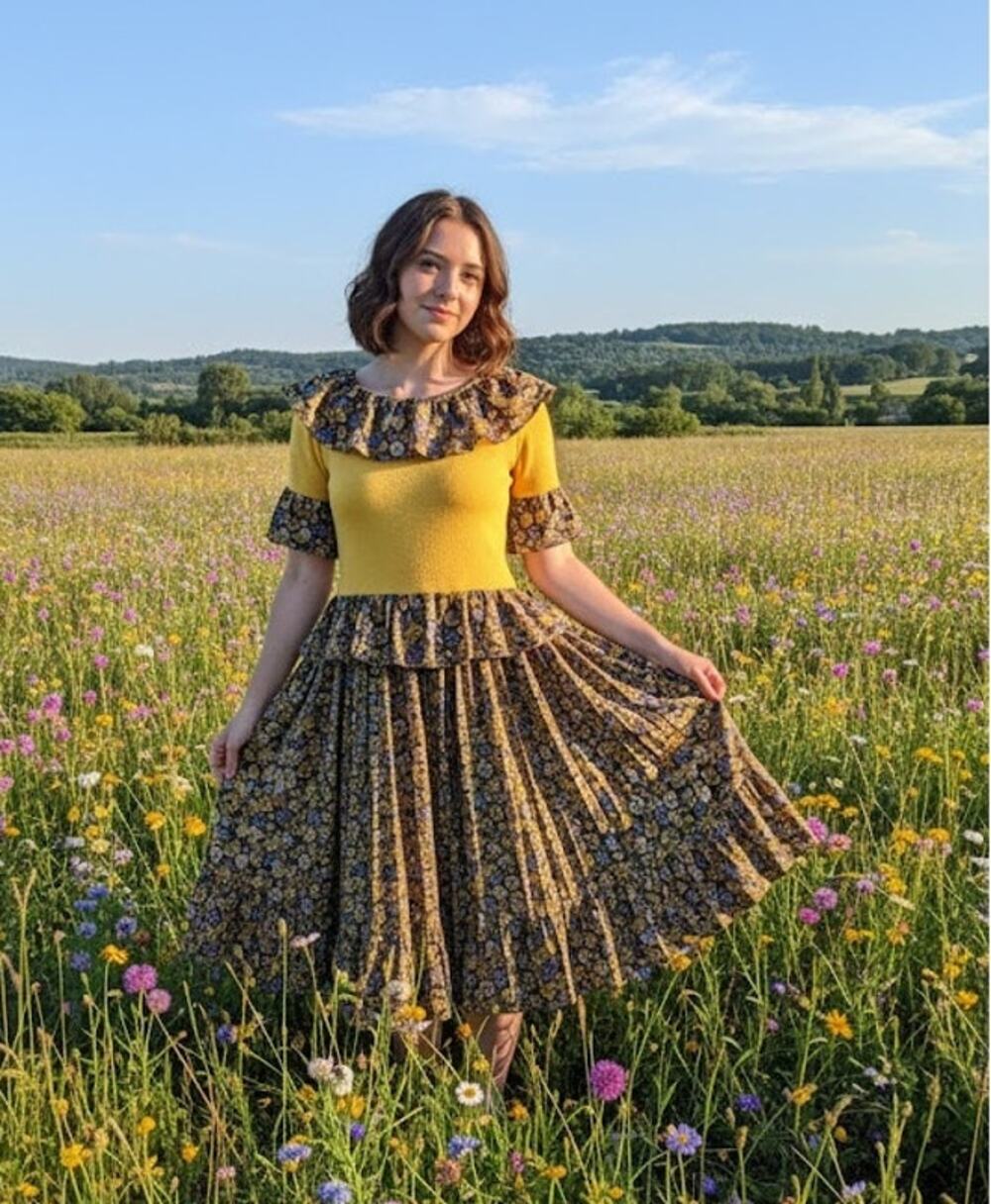 Prairie handmade dress Bust 40" waist to 36"midi len Country,dancing,performing,